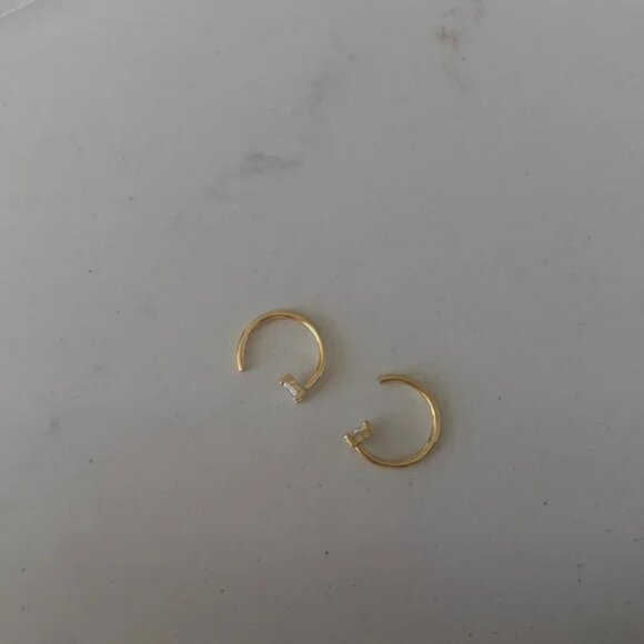 The Daphne gold open huggie hoop earrings cz stone stud teardrop - Picture 2 of 4